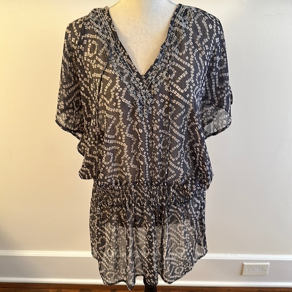 CZ Coverups Sheer Embroidered Neckline Swim Coverup XL